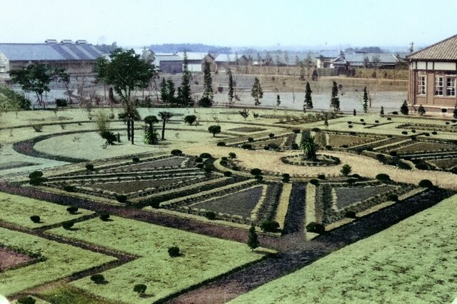 昭和2年頃のフランス式庭園カラー化写真