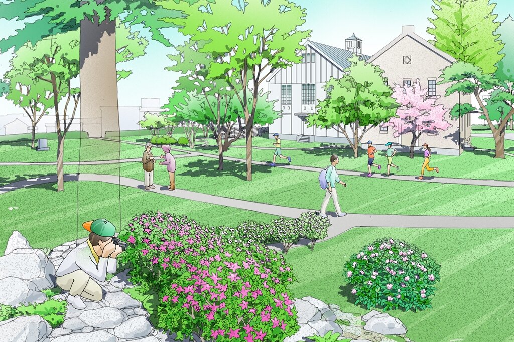 庭園から講堂南側にかけてのパース図