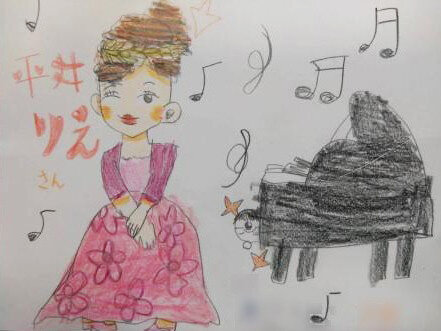 ドレス姿の平井先生が描かれたお手紙